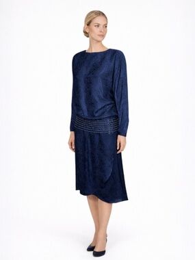 Vintage Silk Skirt Suit Set Lauren Alexandra 12 Beaded Waist Asymmetric